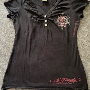 Vintage Ed Hardy Black Graphic Women's Top
